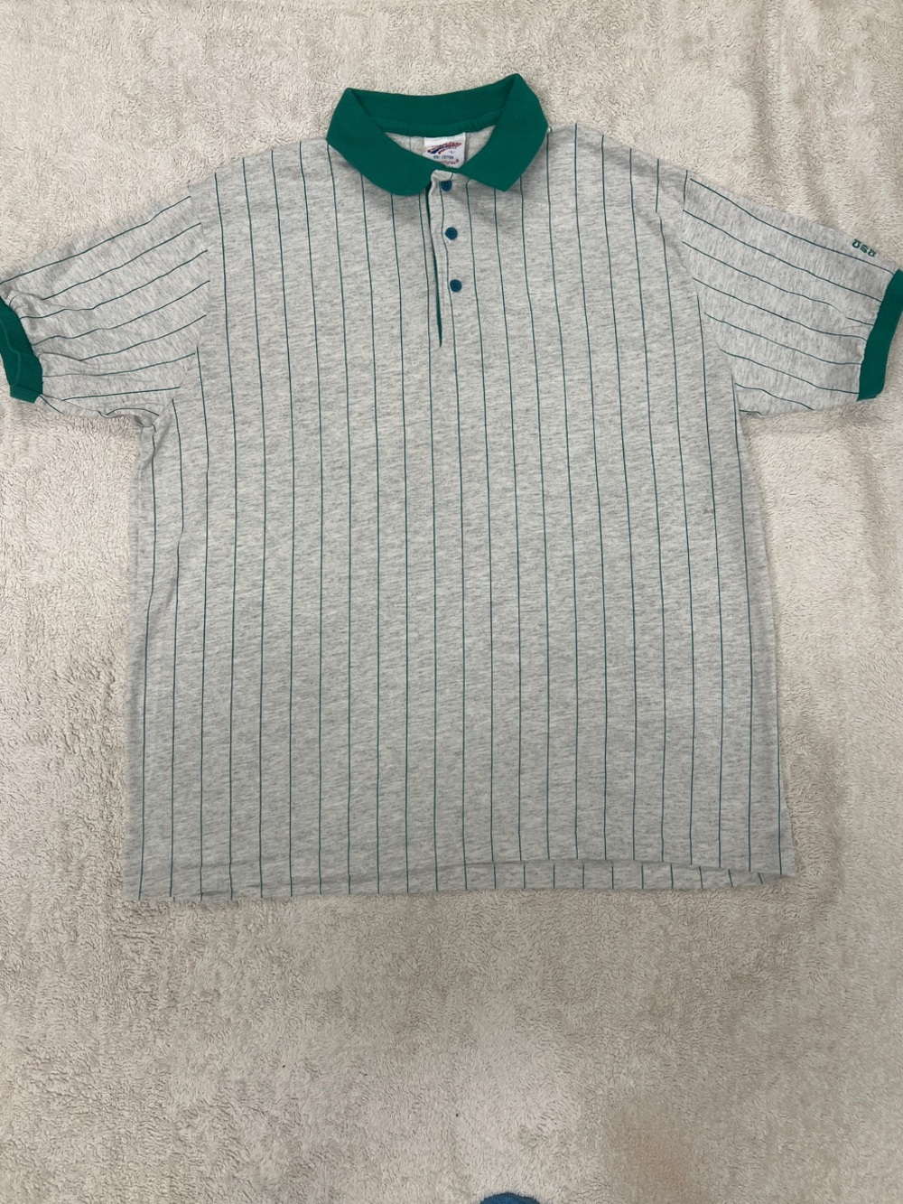 Men's Grey Pinstripe Polo with Green Trim